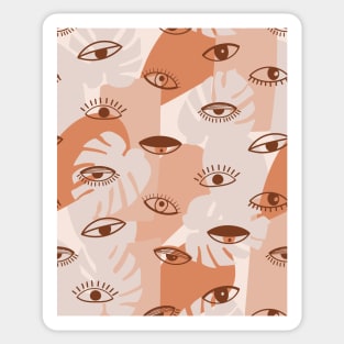 Pattern with psychedelic eyes and abstract shapes. Different kind of eyes. Sticker